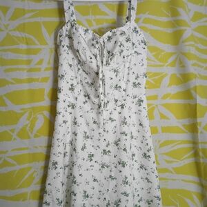 Floral White and Green Summer Dress